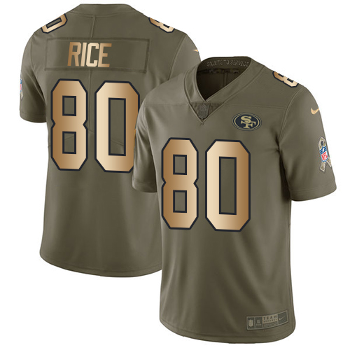 Nike 49ers #80 Jerry Rice Olive/Gold Men's Stitched NFL Limited Salute To Service Jersey
